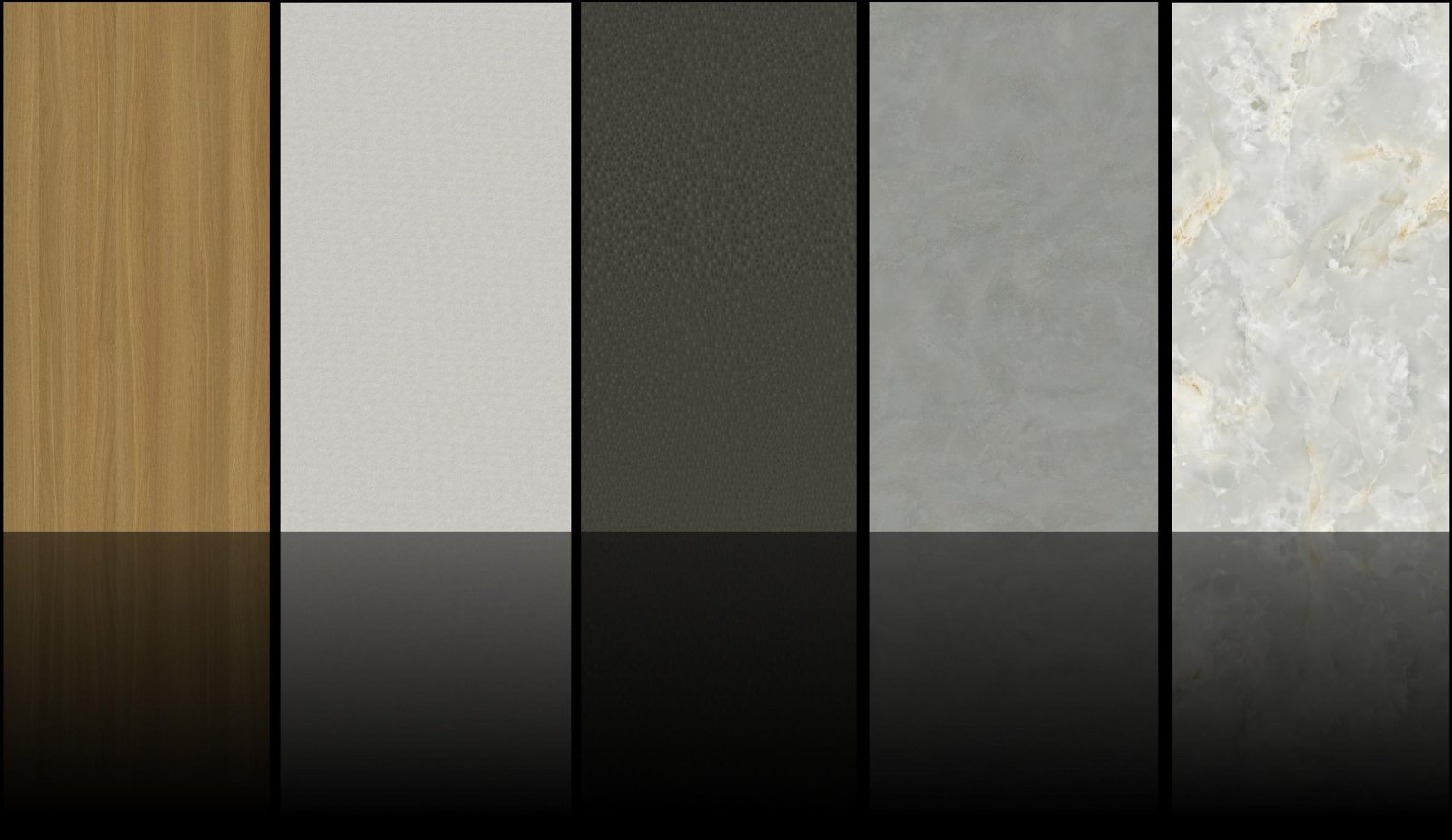 Casa Mila finish palette showing coordinated wood, neutral and accent tones