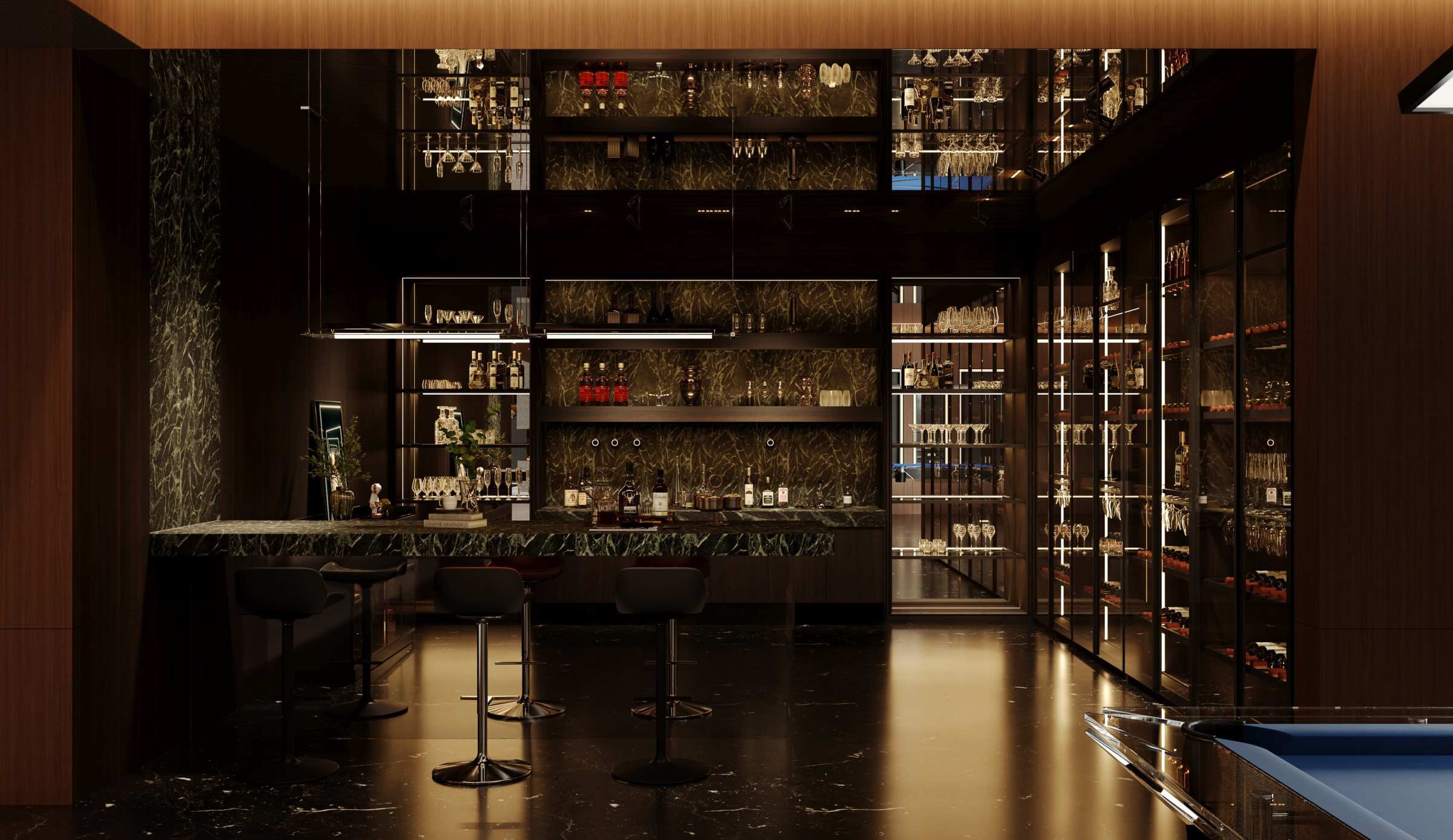 Gran Via leisure room with a display bar and integrated lighting