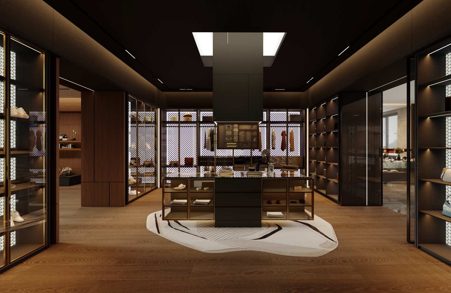 Gran Via walk-in wardrobe with glass-front display storage