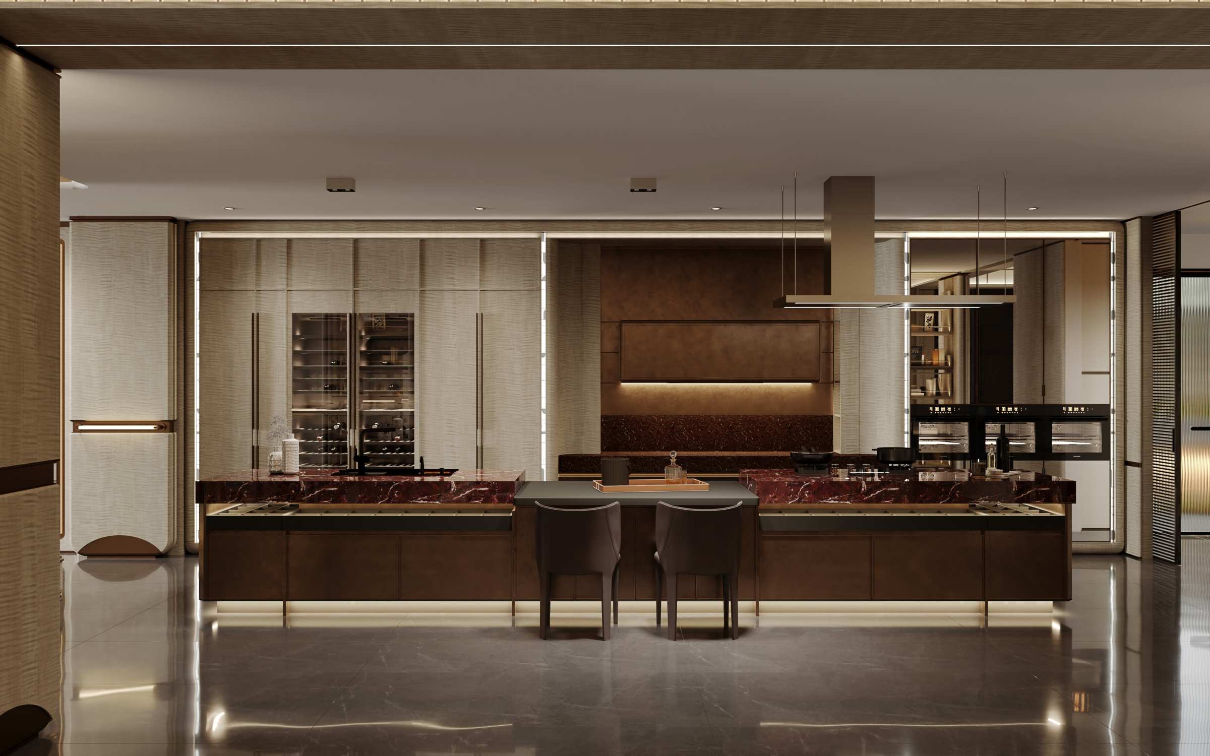 Guzman kitchen cabinetry with framed doors and bronze-toned details