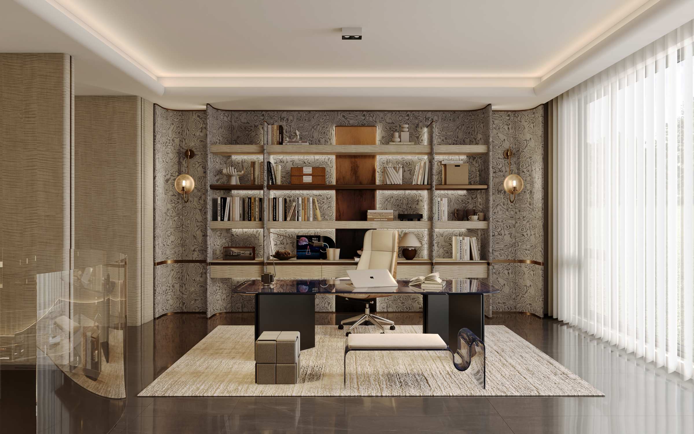 Guzman study with fitted bookshelves and a coordinated desk area