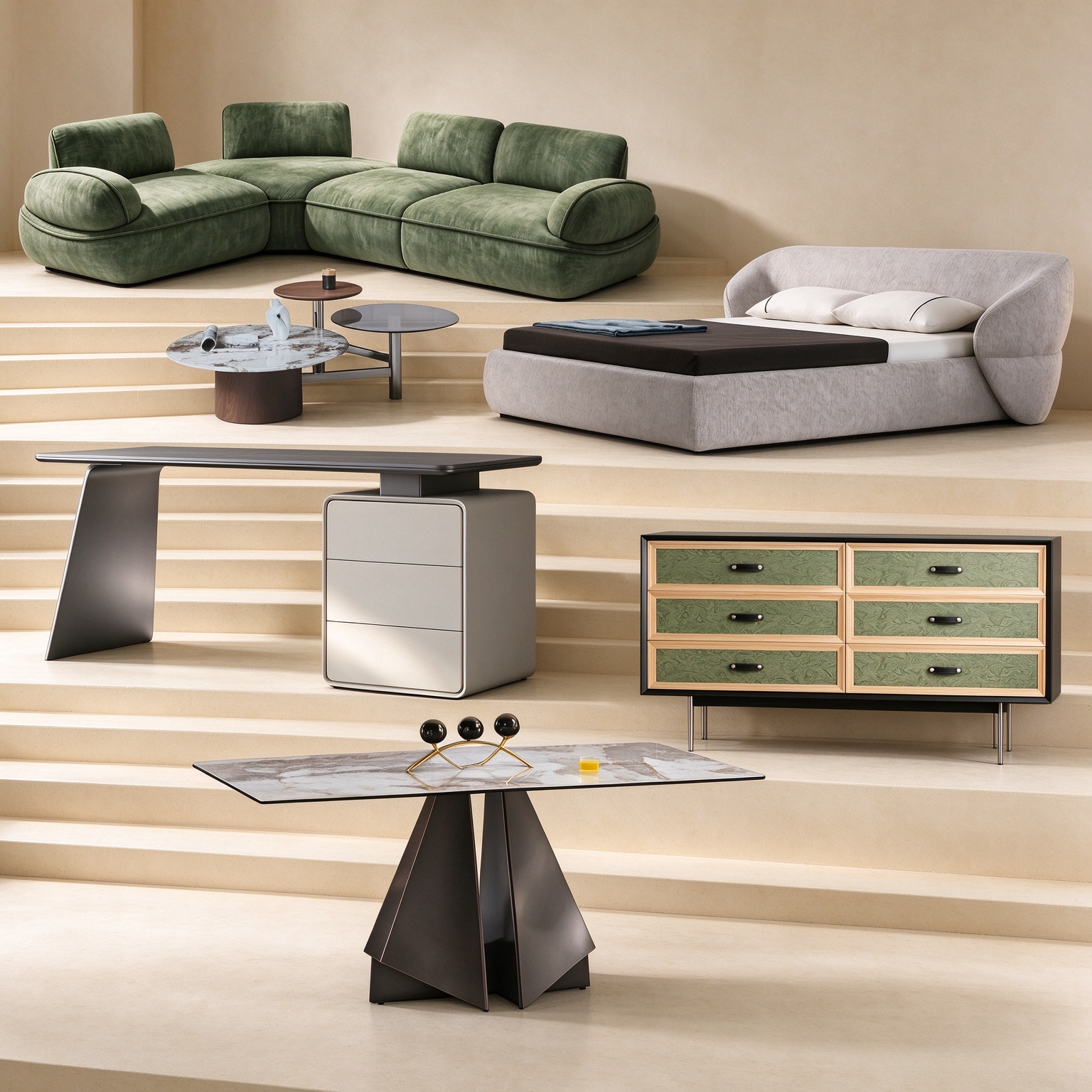 Zoe 02 — Olive Accent whole-home furniture styling overview
